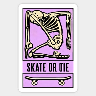 Skeleton Skate or Die (light pink bg) Sticker